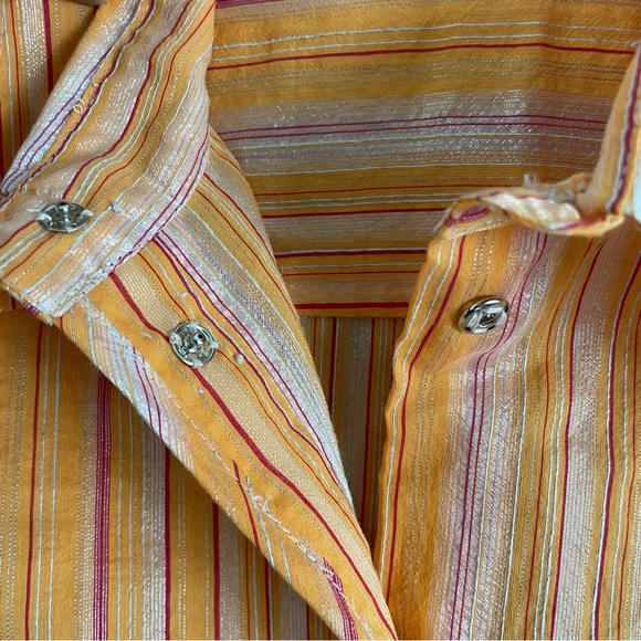 Vintage Flatiron Workshop 12 Snap Front Striped Blouse Orange Pink Shimmer USA - Picture 6 of 13